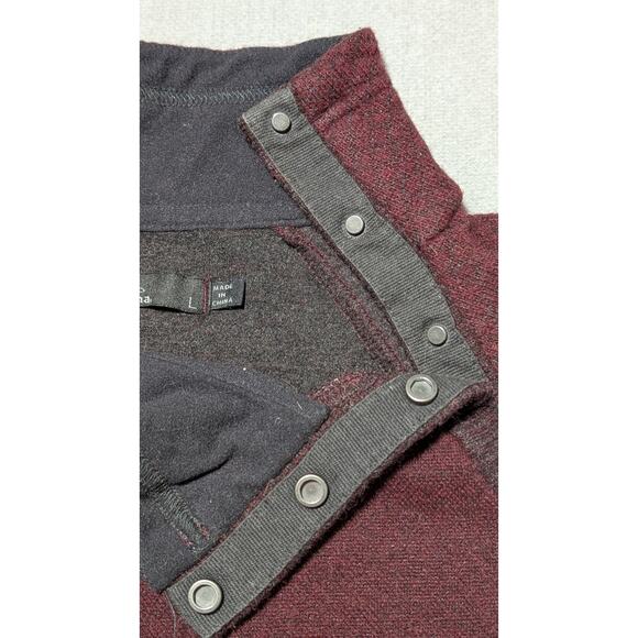 prAna Women’s Wool Blend Snap Neck Pullover Sweater L Burgundy Raglan Panels - Picture 5 of 11